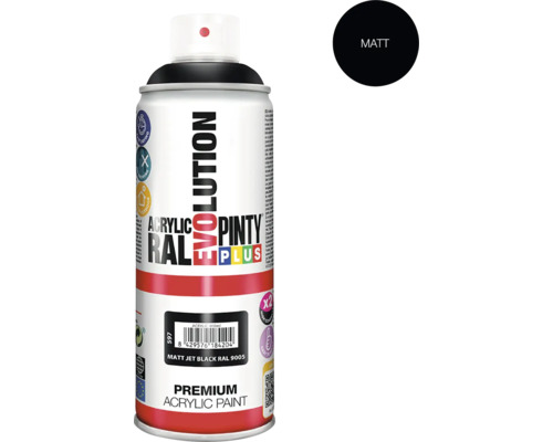 Barva ve spreji PINTYPLUS EVO 400ml RAL9005 černý matný Sprej s matnou černou akrylovou barvou