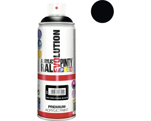 Barva ve spreji PINTYPLUS EVO 400ml RAL9004 signální černá Evolution Akrylová barva ve spreji s RAL 9004 Signal Black
