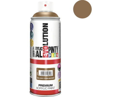 Barva ve spreji PINTYPLUS EVO 400ml RAL8007 světle žlutohnědá Pinty Plus Evolution sprej, barva srnčí hnědá, RAL 8007