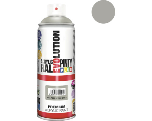 Barva ve spreji PINTYPLUS EVO 400ml RAL7030 kamenná šedá Evolution Acrylic Pinty Plus sprejová barva Stone Grey RAL 7030