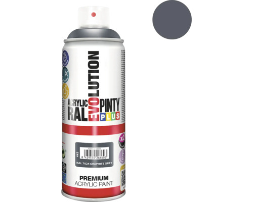 Barva ve spreji PINTYPLUS EVO 400ml RAL7024 grafitově šedá Sprej s akrylovou barvou, odstín grafitově šedá, RAL 7024