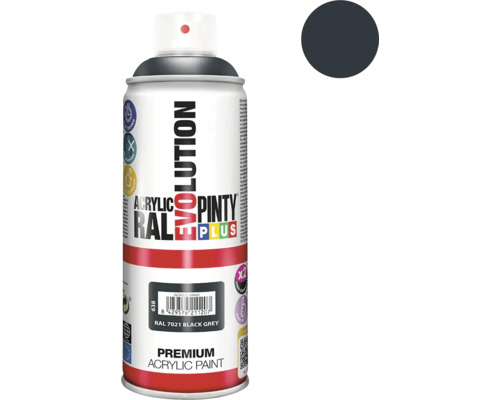 Barva ve spreji PINTYPLUS EVO 400ml RAL7021 černošedá Akrylová barva Pinty Plus Evolution v černošedé barvě RAL 7021 ve spreji.