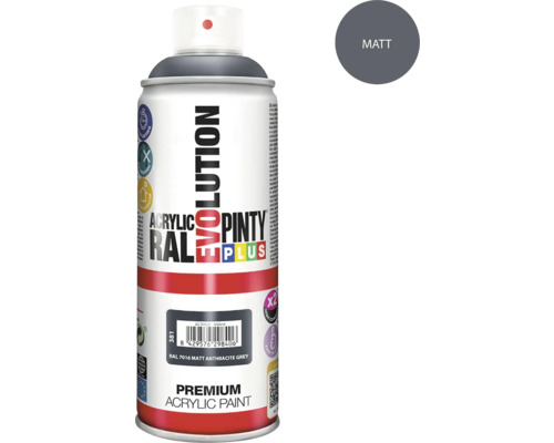 Barva ve spreji PINTYPLUS EVO 400ml RAL7016 mat antracitová šedá Evolution sprej Premium akryl RAL 7016 matná antracitová šedá