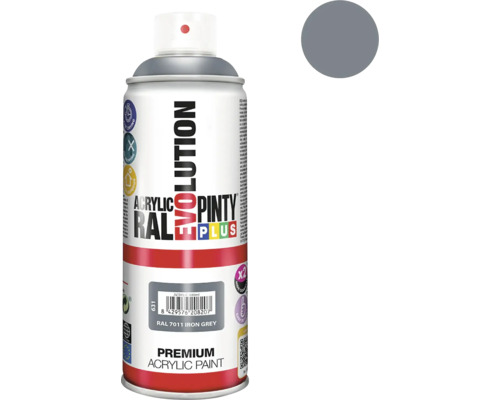 Barva ve spreji PINTYPLUS EVO 400ml RAL7011 ocelově šedá Akrylová barva ve spreji Evolution, odstín železná šeď, RAL 7011
