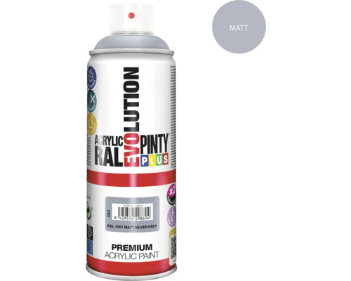Barva ve spreji PINTYPLUS EVO 400ml RAL7001 mat stříbrnošedá Pinty Plus Evolution sprej, matný, stříbrnošedý, RAL 7001