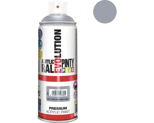 Barva ve spreji PINTYPLUS EVO 400ml RAL7000 veverčí šedá Sprej s akrylovou barvou, odstín veverčí šedá RAL 7000