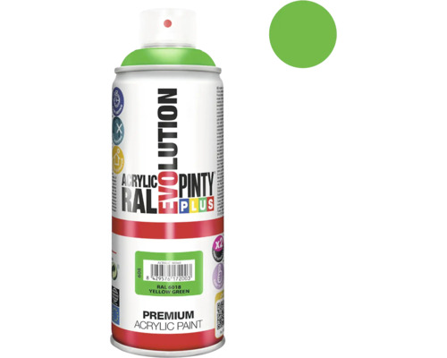 Barva ve spreji PINTYPLUS EVO 400ml RAL6018 zelenožlutá Sprej s žlutozelenou akrylovou barvou RAL 6018