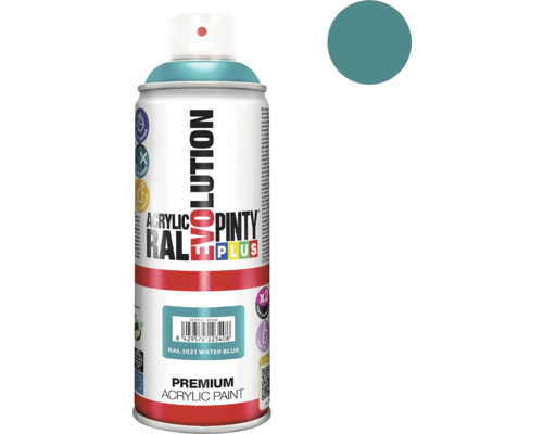 Barva ve spreji PINTYPLUS EVO 400ml RAL5021 vodní modrá Akrylová barva ve spreji Evolution s označením RAL 5021 Vodní modř