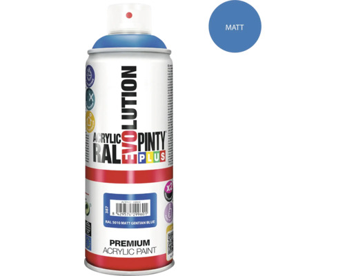 Barva ve spreji PINTYPLUS EVO 400ml RAL5010 mat enzián modrá Akrylová barva ve spreji v hořcově modré barvě s matným povrchem