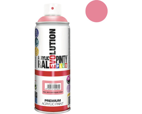 Barva ve spreji PINTYPLUS EVO 400ml RAL3014 starorůžová Sprej s akrylovou barvou, odstín starorůžová