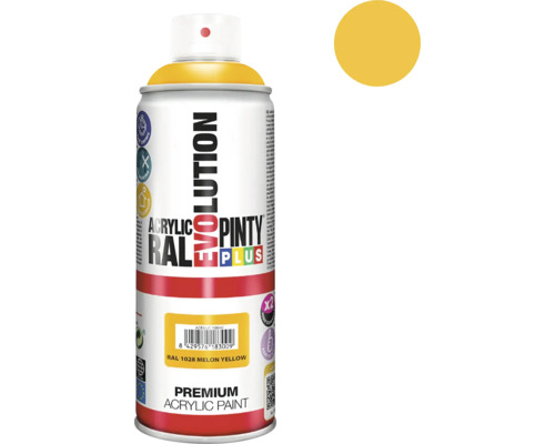 Barva ve spreji PINTYPLUS EVO 400ml RAL1028 žlutá melounová Sprej s akrylovou barvou melounově žlutá