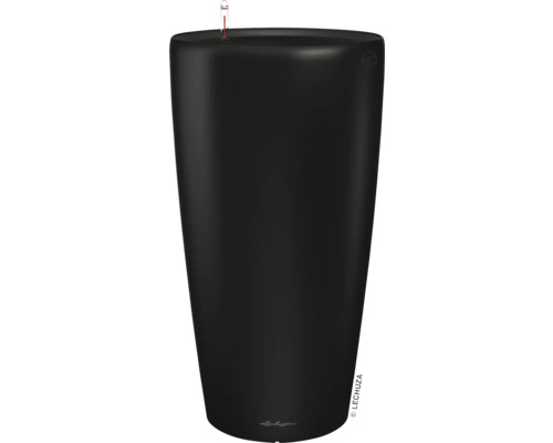 Černý květináč s ukazatelem hladiny vody