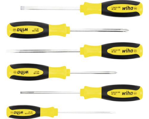 Sada šroubováků Wiha ploché + Phillips 6 dílů Sada šroubováků se žlutými a černými rukojeťmi značky Wiha
