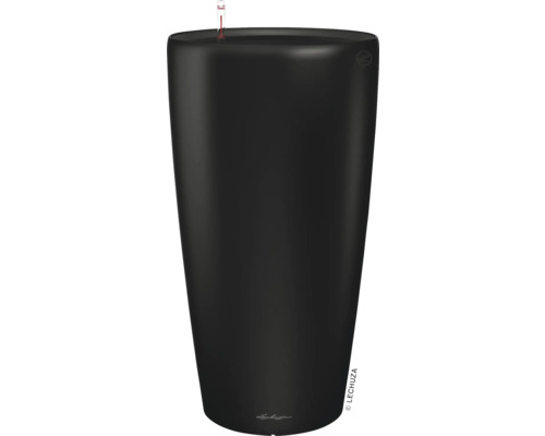 Vysoký, kulatý květináč s indikátorem hladiny vody.