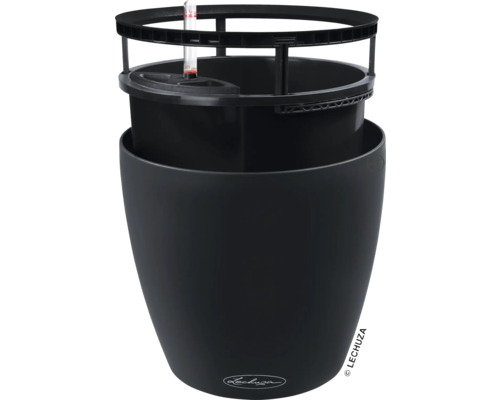 Černý květináč se zavlažovacím systémem