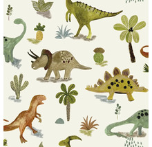 Ilustrace různých druhů dinosaurů a rostlin