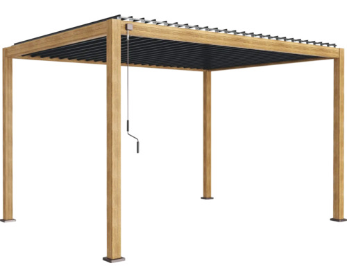 Pergola Mirador Deluxe tloušťka sloupku 11 x 11 cm 300x400x250 cm Cherry Oak Volně stojící pergola s lamelovou střechou a klikovým mechanismem