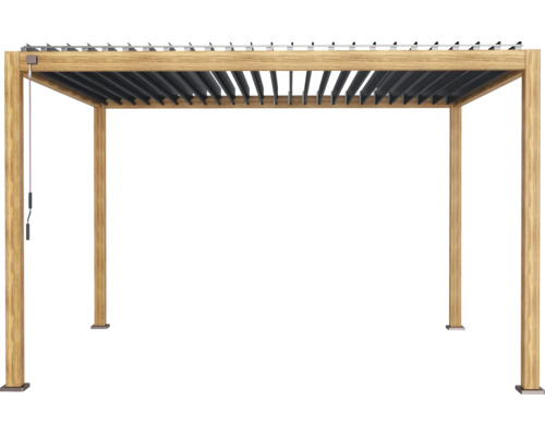 Volně stojící pergola s lamelovou střechou a klikovým mechanismem