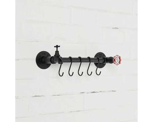 Černá šatní skříň v designu trubek s pěti háčky a ventilem