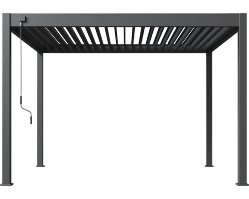 Volně stojící pergola s lamelovou střechou a ovládáním klikou