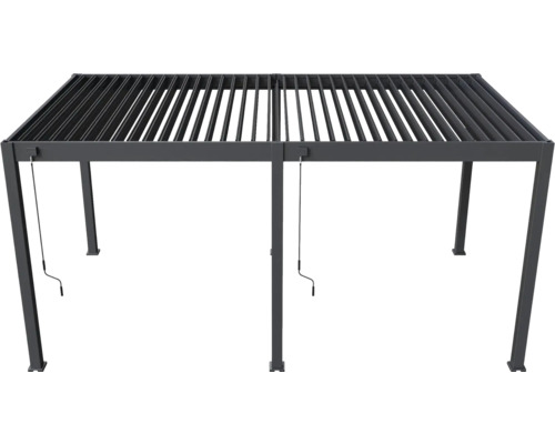 Pergola s lamelovou střechou a ovládáním klikou