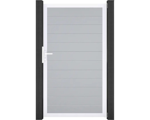 Hliníková zahradní branka s vodorovnými panely a rukojetí