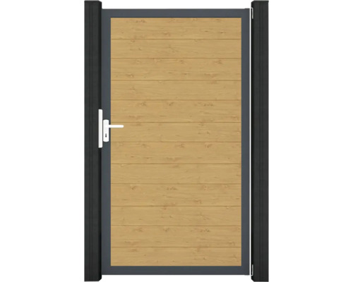 Zahradní branka s dřevěným vzhledem a rukojetí