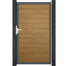 Zahradní branka s vodorovnými dřevěnými panely a rukojetí