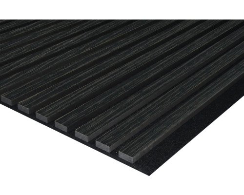 Akustický panel 19x572x2400 mm dub černý fóliovaný Dřevěný panel s lamelovou strukturou pro design stěn