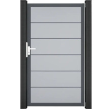 Jednokřídlá zahradní branka s vodorovnými panely a madlem