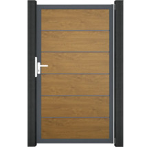 Hliníková zahradní branka s dřevěným efektem a rukojetí