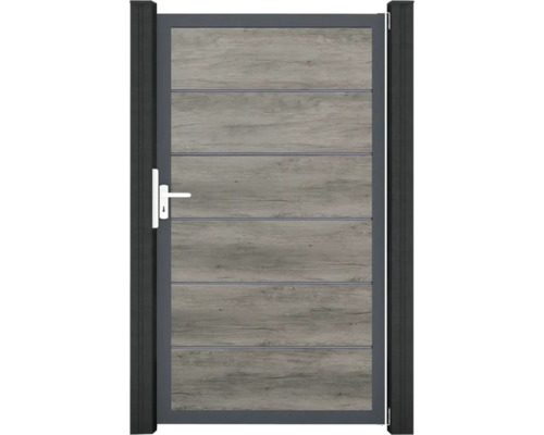 Zahradní branka s dřevěným vzhledem a madlem