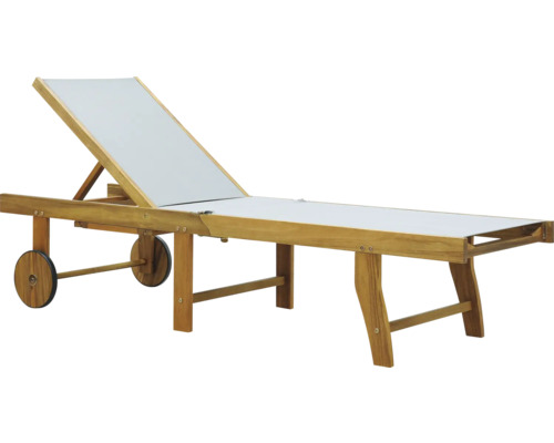 Zahradní lehátko textilní s dřevěnou konstrukcí GARDEN PLACE Linda 195 × 63 × 40 cm s kolečky a výsuvným stolečkem Zahradní lehátko textilní s dřevěnou konstrukcí GARDEN PLACE Linda 195 × 63 × 40 cm s kolečky a výsuvným stolečkem