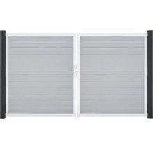 Dvoukřídlá brána s vodorovnými lamelami a rukojetí