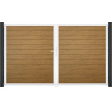 Dvoukřídlá brána s designem dřeva a madlem