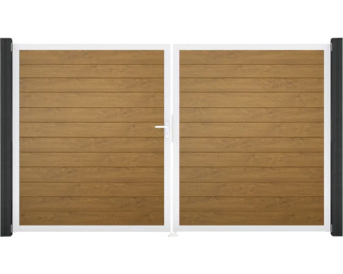 Dvoukřídlá brána s designem dřeva a madlem