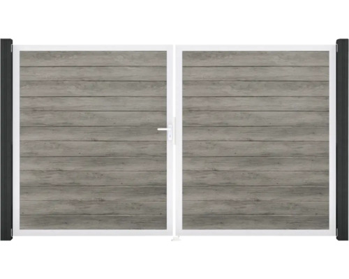 Dvoukřídlá brána s dřevěným vzhledem