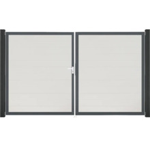 Dvoukřídlá brána s klikou a vodorovnými lamelami