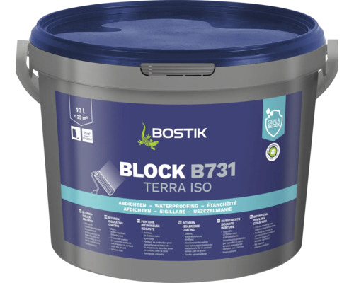 Kbelík bitumenové hydroizolace od společnosti Bostik, vhodný pro 10 litrů a 25 metrů čtverečních