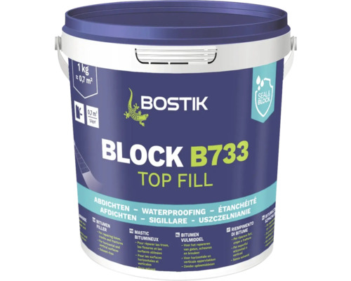 Bostik Block B733 Top Fill bitumenový tmel, 1 kg kbelík pro hydroizolaci