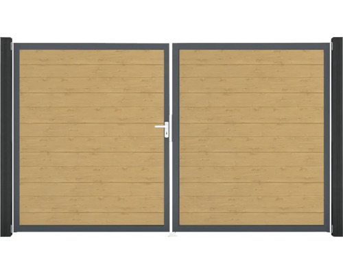 Dvoukřídlá brána s dřevěnou výplní a kovovým rámem