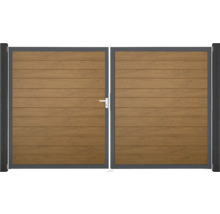 Dvoukřídlá brána s designem dřeva a kovovým rámem