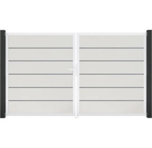 Dvoukřídlá brána s vodorovnými lamelami a rukojetí