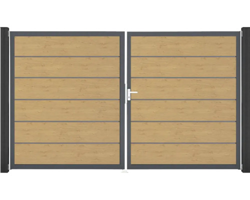 Dvojitá brána ze dřeva a kovu pro zahradu