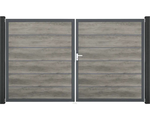 Dvoukřídlá brána s dřevěným vzhledem a klikou