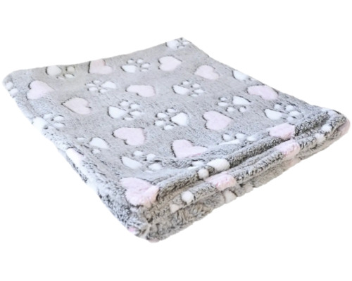 Šedá deka pro domácí mazlíčky se vzorem srdce a tlapky