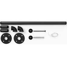 Instalační sada skládající se z trubky, potrubních spojek, šroubů, hmoždinek a stahovací pásky