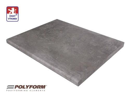 Kuchyňská pracovní deska na míru CEMENT 3,8x60 cm, délka 50-405 cm Šedá pracovní deska se zaoblenými hranami a pečetí ''Český výrobek'' a logem Polyform.