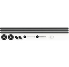 Trubková police s trubkami, přírubami, úhelníky, šrouby, hmoždinkami a upevňovacím materiálem