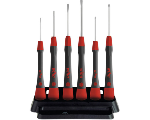 Šest šroubováků s plochou a křížovou hlavou na držáku od společnosti Wiha
